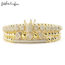 Luxuriöse farbechte Edelstahlperlen Royal King Crown Charm CZ Ball Herrenarmband Herrenarmbänder &amp; Armreifen für Herrenschmuck
