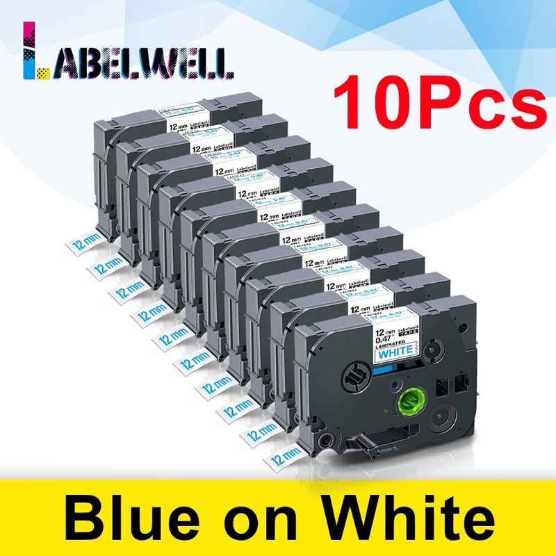 Labelwell 10pcs laminated Compatible for label tape 231 131 6/9/12mm Black on white tape 431 531 631 131 221 211 Printer Ribbon