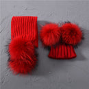 Winter Real Fur Scarf and Hat Set Kids Big Real Raccoon Fur Balls Hat Double Fur Pom Pom Beanies Children Girls Warm  Scarf Cap
