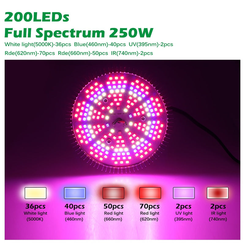 250W LED Grow Glühbirne E27 LED Pflanzenbirne 200 LEDs Sunlike Vollspektrum Grow Lights für Zimmerpflanzen Gemüse und Setzling