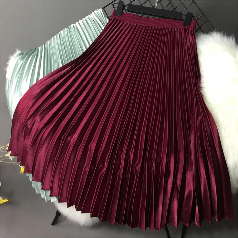 Fanco Autumn Women Long Fashion Brand A-Line Pleated Skirts Female  High Waist Midi Solid Color