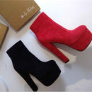 Onlymaker Frauen Round Toe High Heel Plateau Stiefeletten Block Chunky Heels Fashion Warm Herbst Winter Big Size Handmade Booties