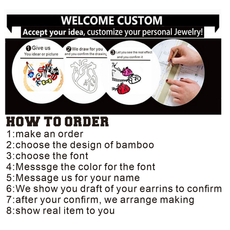 Kundengerecht Fertigen Sie Namensherz Bambusband-Ohrringe für Frauen-Schmucksache-Aussage kundenspezifische Platte Ohrring-Zusätze besonders an Heißer Verkauf