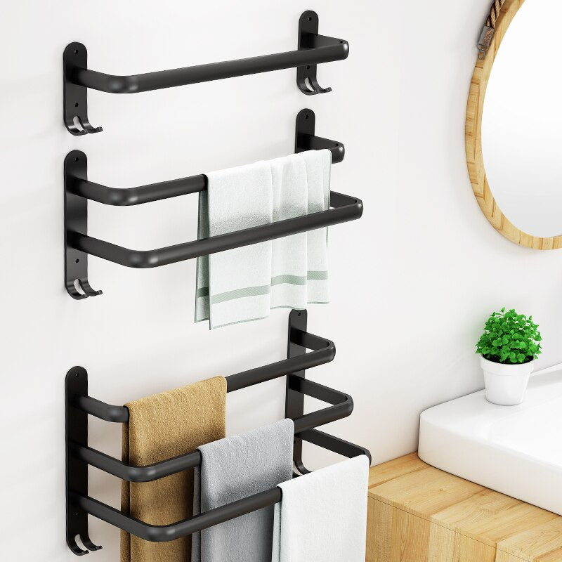 Montado en la pared Toallero Toallero Percha Espacio Aluminio Negro Toallero Bar Riel Negro mate Toallero Accesorios de baño