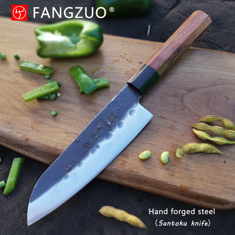 Cuchillos de cocina japoneses FANGZUO, cuchillo de acero inoxidable de alto carbono forjado, cuchillo de cocina afilado Santoku, herramienta para cortar cuchillos de utilidad