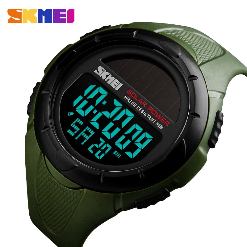 SKMEI Military Sportuhren Herren Solar Power Outdoor Shock Digitaluhr Chrono 50M Wasserdicht Armbanduhren reloj deportivo