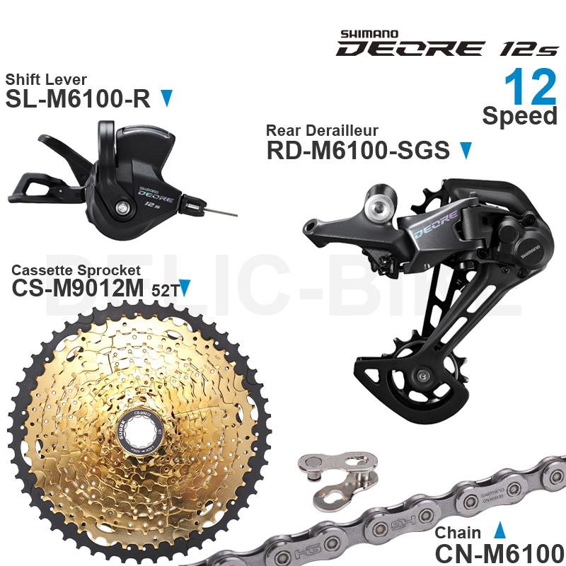 SHIMANO DEORE M6100 12speed Groupset with Right Shifter Rear Derailleur Chain and 11-50T 52T Colorful Cassette Sprocket Original