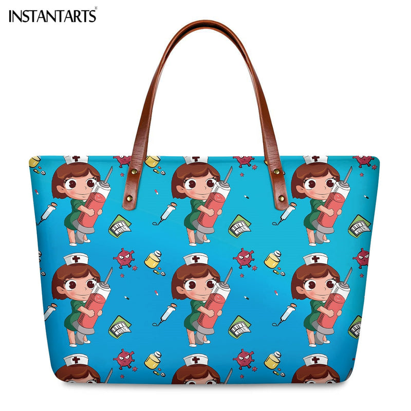 Bolsos de trabajo informales con estampado de enfermera de dibujos animados instantáneos para mujer, bolso de mano de gran capacidad, bolso de hombro de viaje a la moda paramédico de Hospital