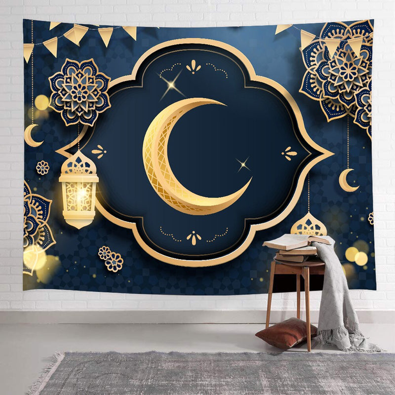 Simsant Ramadan Kareem Tapestry Moon Star Eid Mubarak Religion Festival Wall Hanging Tapestries for Living Room Bedroom Decor