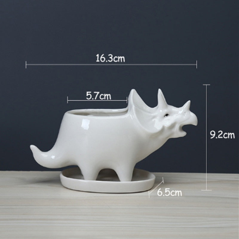 Creative Ceramic Stegosaurus Flower Pot Succulent Garden Desktop Decoration With Tray Creative Dinosaur Flower Planter Pot