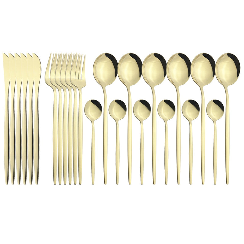 24 Teile / satz Edelstahl Geschirr Set Mix Gold Besteck Set Abendessen Messer Gabel Kaffeelöffel Geschirr Küche Besteck Sets