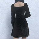 Fitshinling Vintage Gothic Samtkleid Damen Dunkel A Line Knöpfe Winter Grunge Schlank Vestidos Langarm Schwarz Punk Kleider Neu