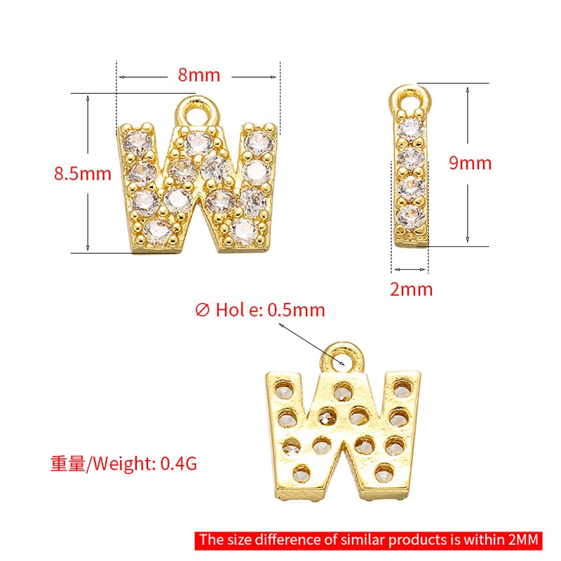 ZHUKOU 8x8.5mm Brass Cubic Zirconia Crystal 26 Letter Charms Pendants for Women earring jewelry accessories wholesale VD545