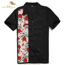 SISHION L-2XL Herrenhemd ST110 Kurzarm Schwarz Rot Rockabilly Baumwolle Lässige Bowlinghemden für Herren camisa masculina