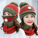 2020 New 3 Pieces Set Women's Knitted Hat Scarf Caps Neck Warmer Winter Hat For Ladies Girls Skullies Beanies Warm Fleece Caps