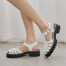 Meotina Plattform Wedges Sandalen Echtes Leder Schuhe mit mittelhohem Absatz T-Strap Round Toe Damenschuhe Schnalle Sandalen Sommer Schwarz Neu