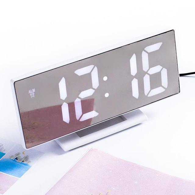 Reloj despertador Digital LED, relojes electrónicos con espejo, pantalla LCD grande multifunción, reloj de mesa Digital con calendario de temperatura