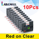 Labelwell 10 Stück laminiert Kompatibel für Etikettenband 231 131 6/9/12 mm Schwarz auf weißem Band 431 531 631 131 221 211 Druckerfarbband