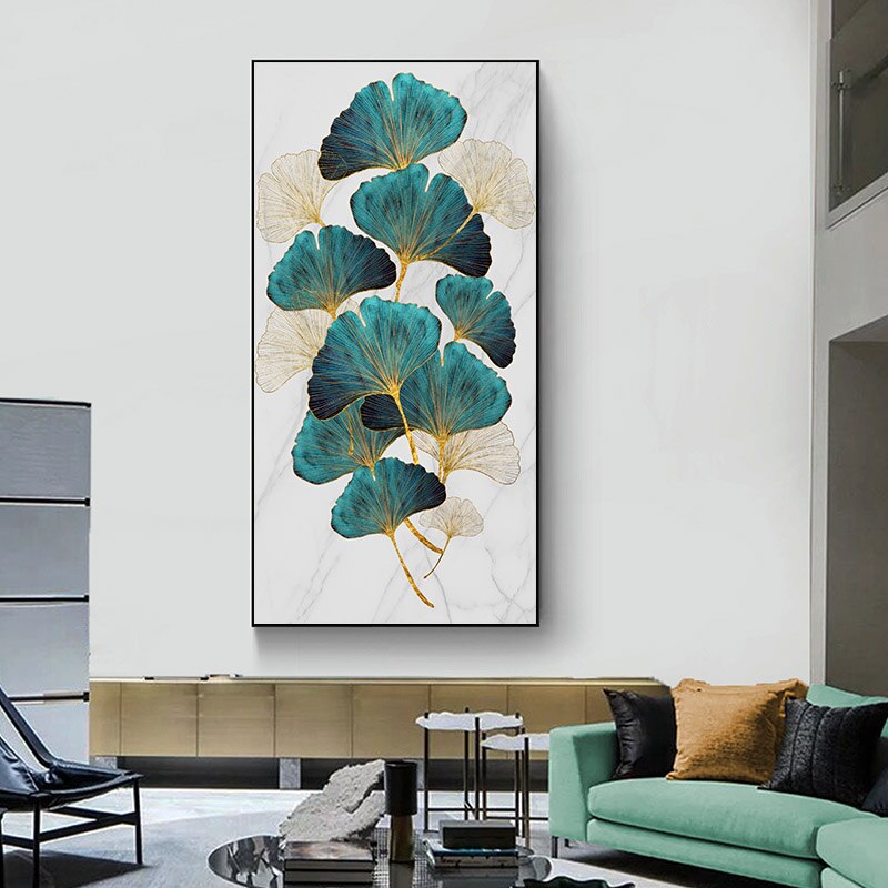 Green Golden Plant Leaf Abstract Poster Nordic Canvas Print Wall Art Painting Modern Picture Living Room Entrance Decoration