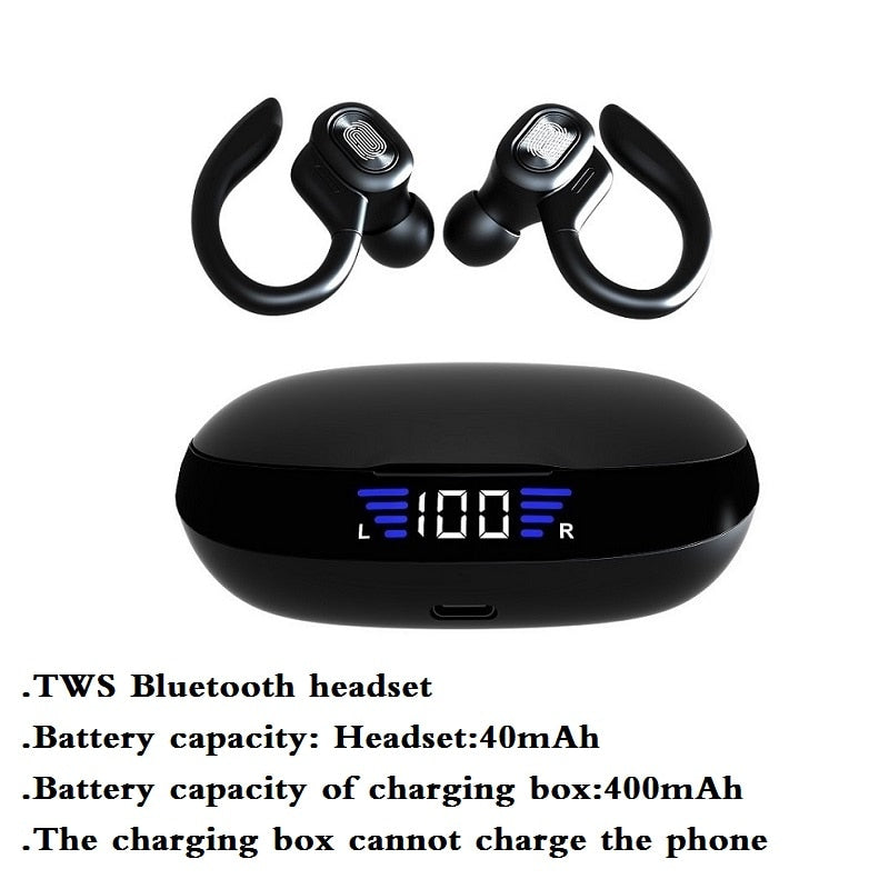 TWS Bluetooth Earphones With Microphones Sport Ear Hook LED Display Wireless Headphones HiFi Stereo Earbuds Waterproof Headsets