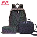 2022 neue Leucht Rucksack Schule Frauen Männer Set Rucksack Weibliche Gitter Rucksack Holographische Umhängetaschen Geldbörse mochila sac