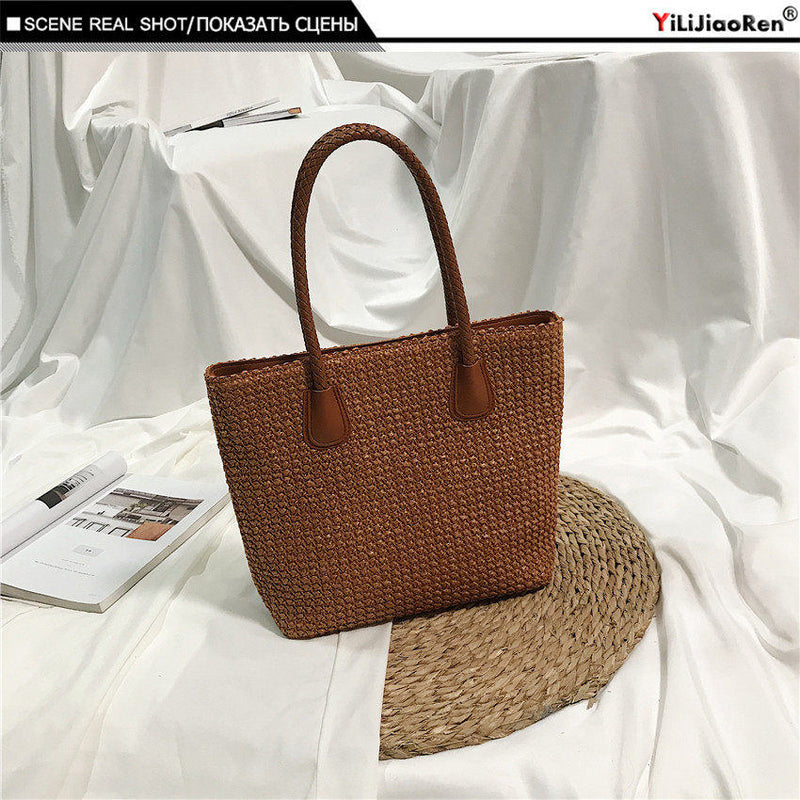 Mode Rattan gewebte Frauen Handtasche Sommer Strandtasche große Kapazität Einkaufstasche handgefertigte gestrickte Stroh Umhängetaschen für Frauen