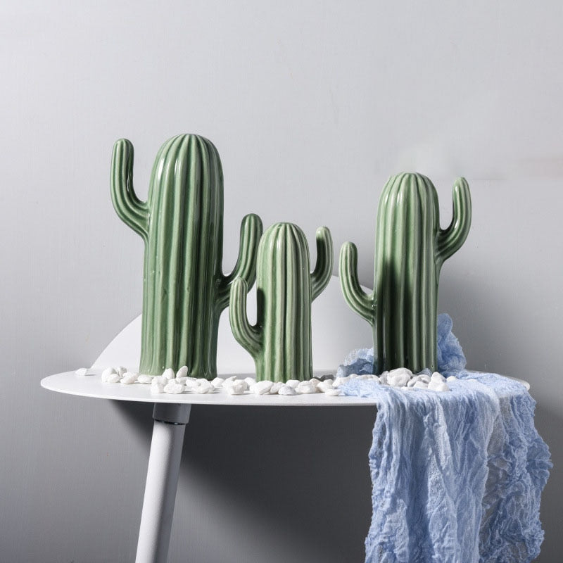 Nordic Style Creative Ceramics Cactus Ornaments Living Room Desktop Decorative Simulation Green Plant Figurines Home Decoration