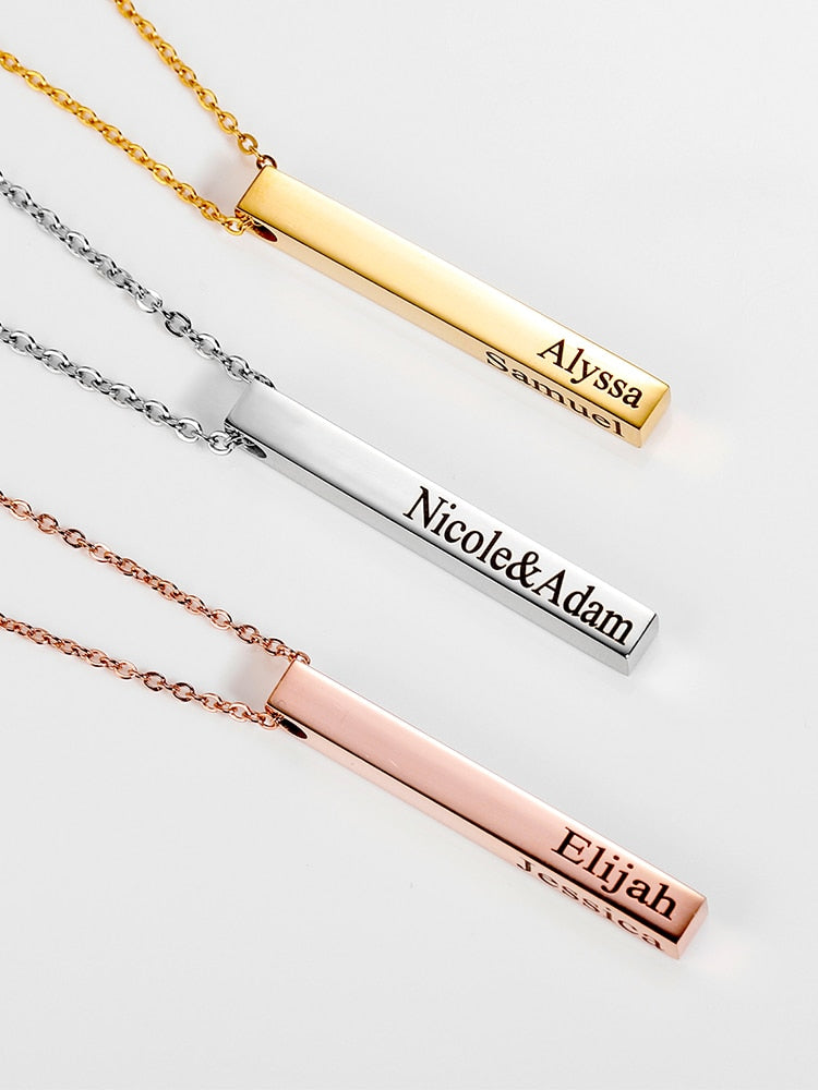 Personalized 3D Bar Necklaces For Women Custom Name Pendant Necklace Stainless Steel Engraving Men Jewelry Family Gifts