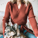 Herbst Winter Strickpullover Frauen V-Ausschnitt Schlank Pullover Pullover Damen Wrap Pullover Weibliche Casual Pullover Jumper