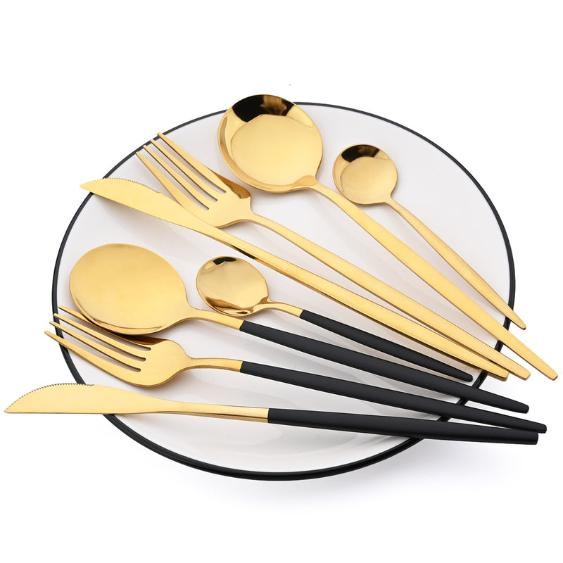 24Pcs/Set Stainless Steel Dinnerware Set Mix Gold Cutlery Set Dinner Knife Fork Coffee Spoon Tableware Kitchen Silverware Sets