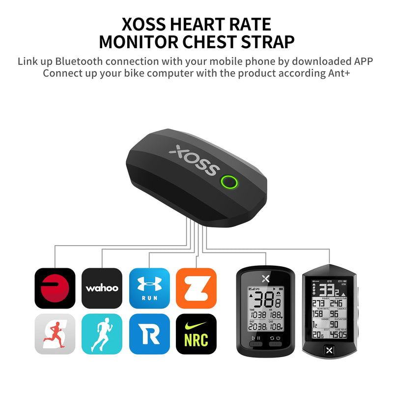 XOSS X1 Correa para el pecho Sensor de frecuencia cardíaca Monitor Bluetooth ANT + Inalámbrico Salud Fitness Sensor de bicicleta inteligente