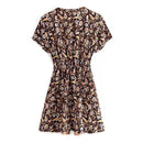 2020 Bohemia Camellia Blumendruck Sommerkleid Urlaub Frau Schnürung Taille Einreiher Kurzarm Kleider Strand