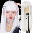 FGY Wine Red Women's Long Straight Hair Natural Hairline Synthetic Wig Honey Golden Brown Pure White With Bangs Daily Wear Wig