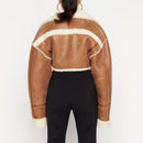 VGH Koreanische Mode Patchwork PU Leder Colorblock Jacke Für Frauen Reverskragen Langarm Reißverschluss Mäntel Weibliche Winterkleidung