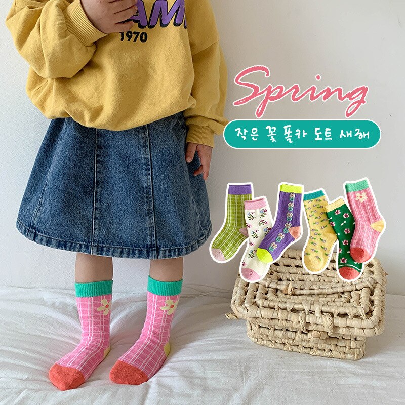 6 Paare/Los Kinder Socken Frühling Koreanische Mode Blumen Baby Mädchen Socken Prinzessin Atmungsaktive Sport Baumwolle Socken