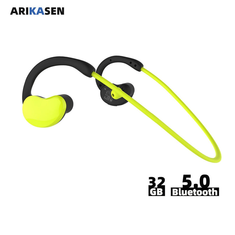 Auriculares deportivos Arikasen con reproductor de MP3, auriculares bluetooth resistentes al agua de 32 GB, auriculares inalámbricos de 10 horas con micrófono estéreo