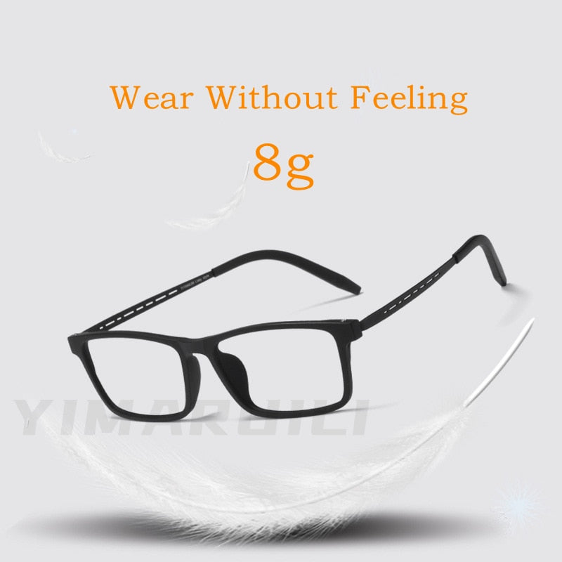 YIMARUILI Ultra-light Fashion Flexible TR90 Square Eyewear Pure Titanium Optical Prescription Eyeglasses Frame For Men 8822T