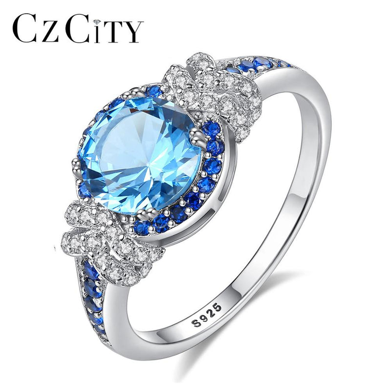 CZCITY Big Pure 925 Sterling Silber Saphir Edelstein Ringe für Damen Edlen Schmuck Luxus Verlobungs- &amp; Hochzeitsaccessoires Geschenke