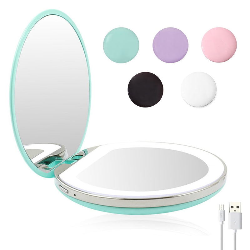 3X Magnifying Foldable LED Light Mini Makeup Mirror Compact Pocket Face Lip Cosmetic Mirror Travel Portable Light Make Up Mirror