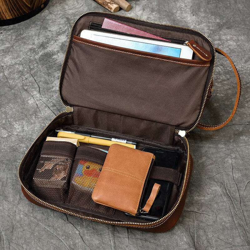 MAHEU High Quality Small Travel Bag Crazy Horse Leather Travel Wallet Storage Bag Washing Make Up Bag For Travel toiletry bag