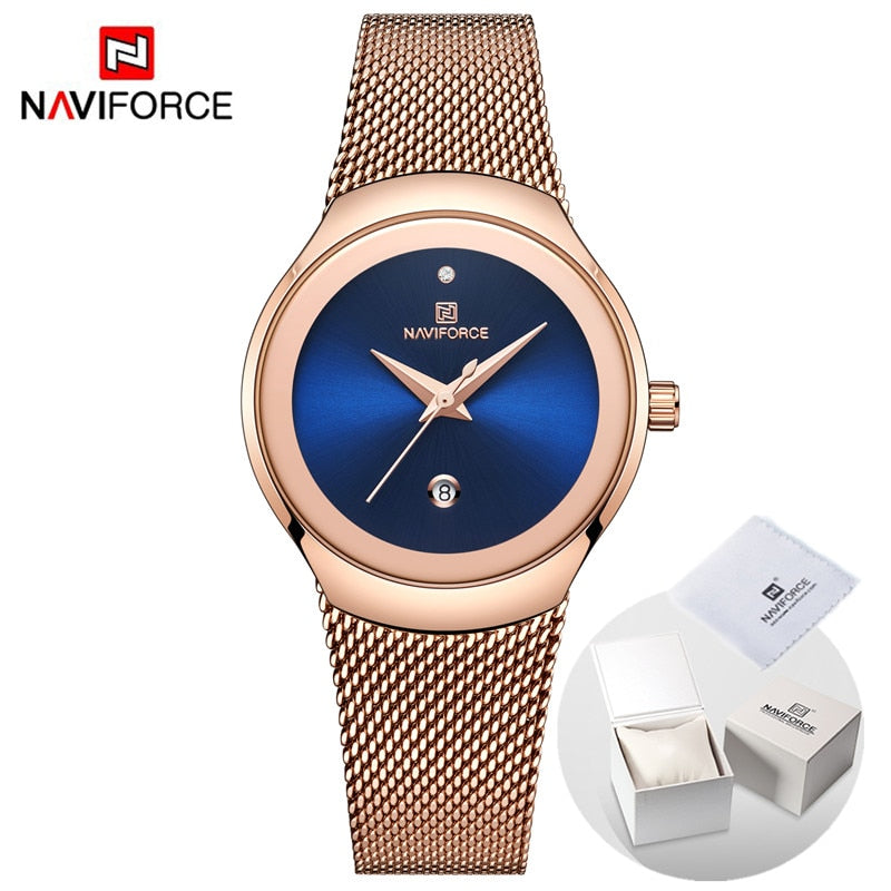 NAVIFORCE Luxury Brand Watches for Women Fashion Casual Ladies Quartz Wristwatch Rose Gold Stainless Steel Waterproof Clock Girl