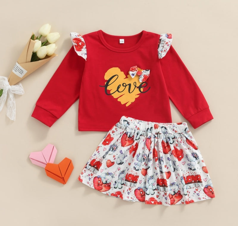 Neue Kleinkind Kinder Baby Mädchen Valentinstag Kleidung Langarm Liebe Herz Gedruckt Shirt Tops Tutu Rock 2 Stücke Outfits Set