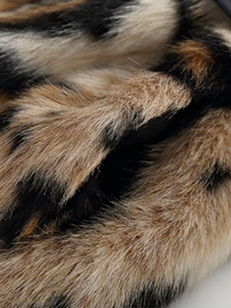 Lautaro invierno largo estampado de leopardo cálido mullido piel sintética gabardina para mujer manga larga doble botonadura moda europea 2021
