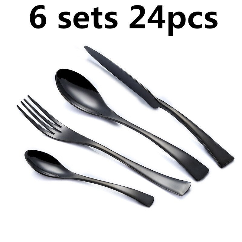 2018 Wholesale 4Pcs/set Black Cutlery Set Box Packaging Stainless Steel Western Knife Cutlery Kitchen Dinnerware Tableware Set
