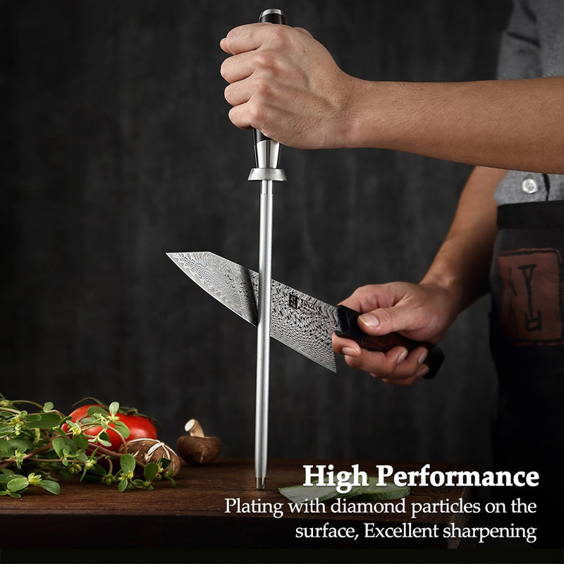 XINZUO Knife Diamond Sharpening Stick Sharpener Rod High Carbon Steel For Chefs Steel Knives Kitchen Assistant Helper Musat