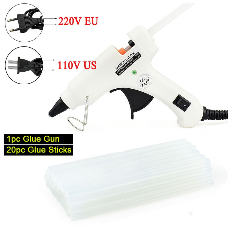 NEWACALOX 20W 220V Hot Melt Glue Gun with 20Pcs 7mm Glue Sticks Industrial Mini Guns Thermo Gluegun Heat Temperature Tool