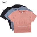 Peeli Kurzarm Gym Top Sport Shirt Damen Yoga Top Fitness Cropped Top Sport Running Active Wear Atmungsaktive Workout T-Shirts