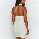 Fantoye Black Backless Halter Ruched Mini Dress Women 2021 Elegant Sleeveless Women Dress Skinny Spring Single Breasted Vestido