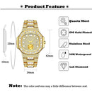 MISSFOX Luxus-Herrenuhr Gold 18 Karat Modell Vollständig gepflasterter Baguette-Diamant Herrenuhren Wasserdichter Kalender Männliche Uhr Stunden