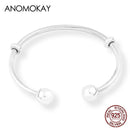 Anomokay nuevo 100% Plata de Ley 925 lindo pequeño León brazaletes pulseras para niños moda regalo de cumpleaños S925 joyería de plata